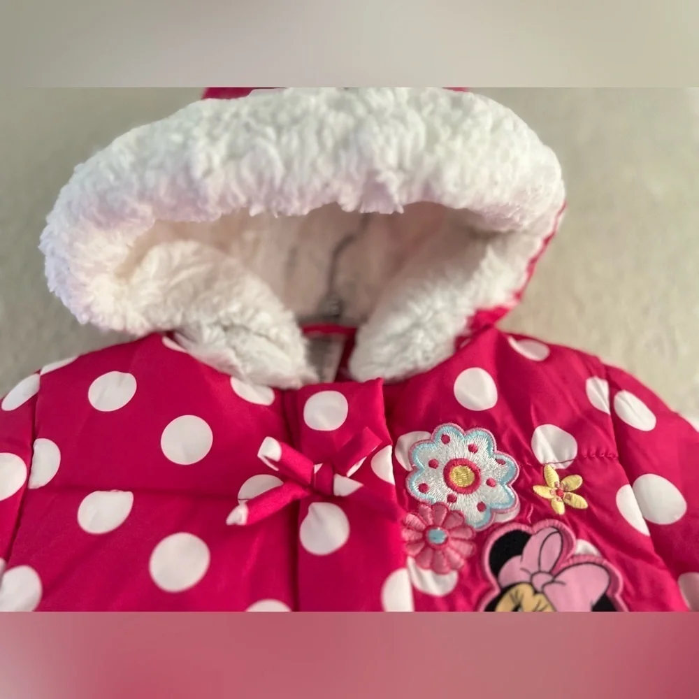 Disney Baby 12-18 Mo Coat Minnie Mouse Polka Dot Puffer Jacket Hoodie like new